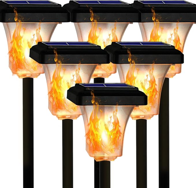 Swingers Solar Lights Outdoor,LED Solar Torch Lights with Flickering Flame | Upgraded 2nd-gen Flame tech,6 Pack Waterproof Outdoor Garden Light for Christmas, Garden, Landscape, Path, Yard, Patio