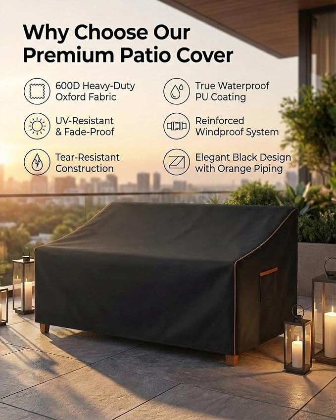Outdoor Sofa Cover, Waterproof Patio Furniture Cover 60W x 42D x 33H inches Heavy Duty 600D Oxford Fabric Black