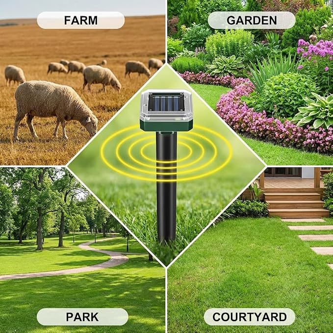 Solar Powered Mole Repellent – Heavy Duty Burrowing Animal Control for Lawn Garden Pasture, Chases Away Moles Voles Shrews Unharmed, 7,500 sq ft Coverage