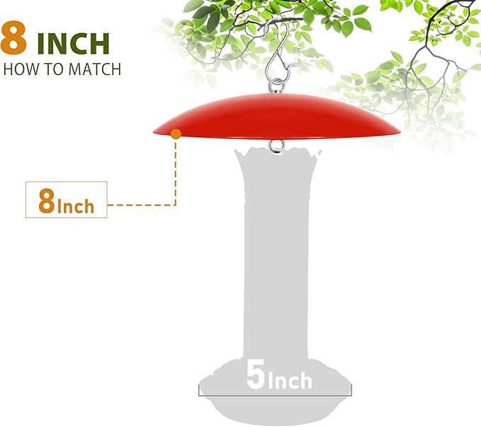8" Bird Feeder Dome, Hummingbird Feeder Rain Guard, Bird Feeder Cover for Small Feeders, Protective Cover Work with Ant Guards(Red,2 Pack
