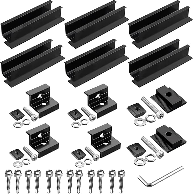 Anbte 6Pcs Solar Panel Mounting Kit, Aluminium 4.72" Solar Panel Mounting Rail & 30mm/35mm End Clamp & Mid Clamp, Solar Panel Mounting Brackets for Metal Roof, Tin Roof, Flat Roof, Sheet Roof, Black