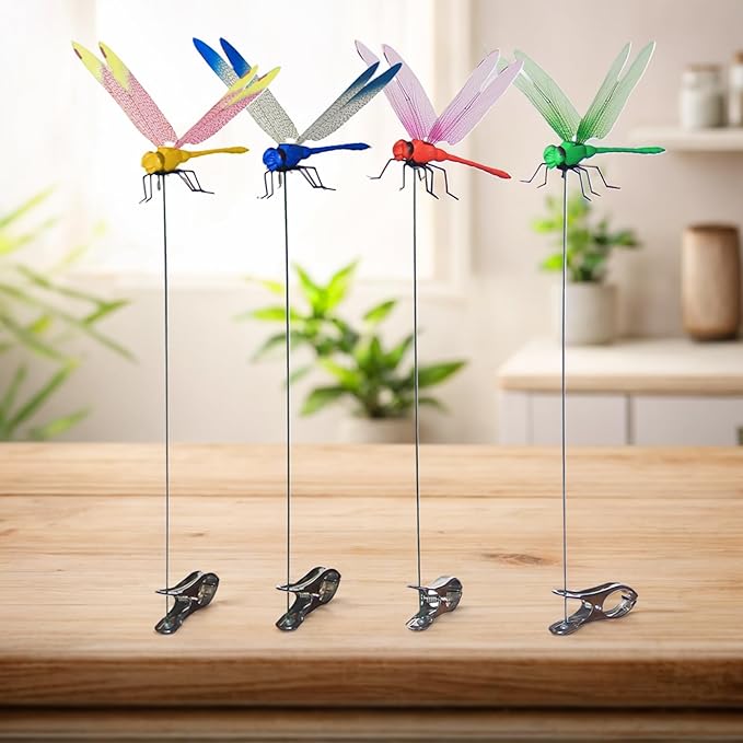 Jongdari 20pcs Dragonfly Hat Clip Realistic Fake Dragonflies Clip-On Garden Outdoor Decor Stakes Plastic Dragon Fly Clips Plant Decorations for Pot