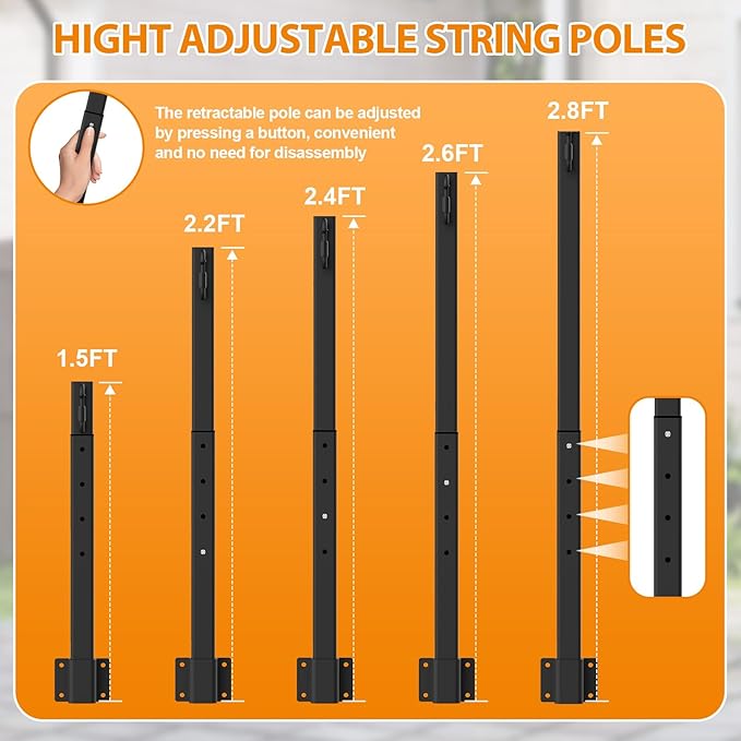 Mutovlin 6 Pack String Light Poles,2.8Ft Light Poles for Outside String Lights,Outdoor Lights Pole with Fork,Metal Poles Stand for Patio Deck Backyard