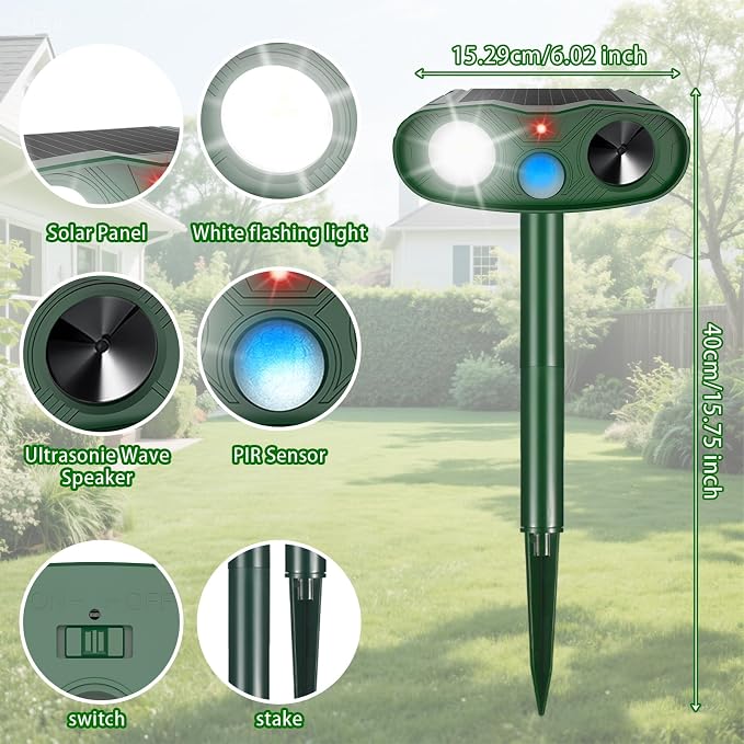 2026 4Pack Sonic Fortress Pro Deer Repellent Devices to Protect Hostas&Plants,Solar Ultrasonic Animal Repellent with Flash Light&Motion Activated for Garden,Yard,Keep Rabbit,Squirrel Away (4)