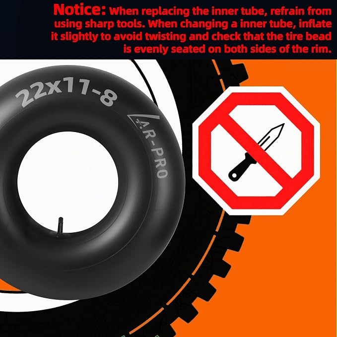 AR-PRO 22x11-8, 21x11-8 Inner Tubes with TR13 Straight Valve Stems for ATV, Lawn Tractor, Garden Trailer, Golf Cart, Snow Blowers, and More - Made from Durable Butyl Rubber (2-Pack)