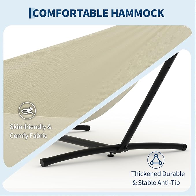 Garvee 2 Person Hammocks with Stand for Outside, Double Hammocks Portable Space Saving Heavy-Duty Steel Stand for Indoor Outdoor Patio with Carrying Bag, 450 lbs Capacity
