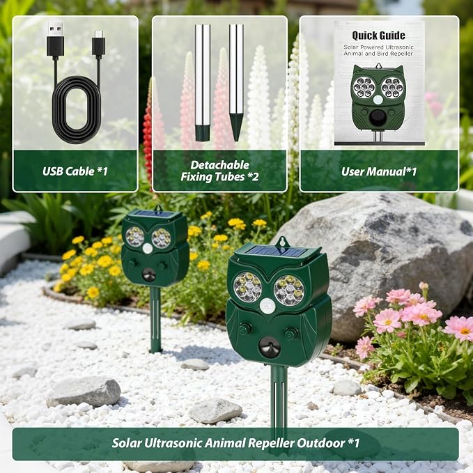 2026 New Owl Shaped Solar Animal Repellent with Motion Sensor Triper Repellent System-Ultrasonic, Flashing LED, Sound- Safe Outdoor Pet Control for Garden, Yard, Lawn, Patio, Home Perimeter