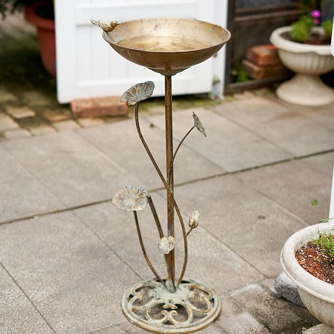 HLQMFHT Diam 11.4" W x 28.5" H Cast Iron Pedestal Bird Bath, Bird Baths for Outdoors,Vintage Metal Bird Bath Garden Yard Decoration
