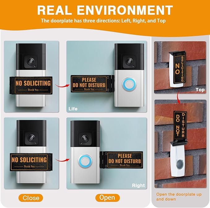 Metal Doorbell Cover No Soliciting Sign for House,Universal Fitting Doorbell Cover That Rotates From NO SOLICITING to DO NOT DISTURB,Flipable No Solicitors Sign for Ring Doorbell, Horizontal & Vertical Mode, Easy Installation,The Gift for Home Offices ...