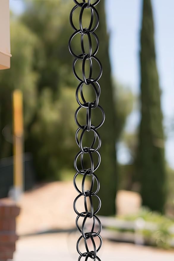 Monarch Rain Chains Aluminum Ring Black Rain Chains for Gutters – 3 ft Extension Black Decorative Rainchain Outdoor Durable Heavy Duty Gutter Chain Downspout, Modern Rainchains for Outside
