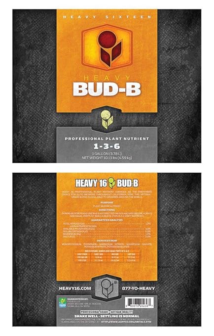 Heavy 16 Bud B Liquid Plant Nutrient Solution - Advanced Bloom Formula |Concentrated Formula | Simplified Feeding | High-Yield Crop Support | 1 Gallon (4L)