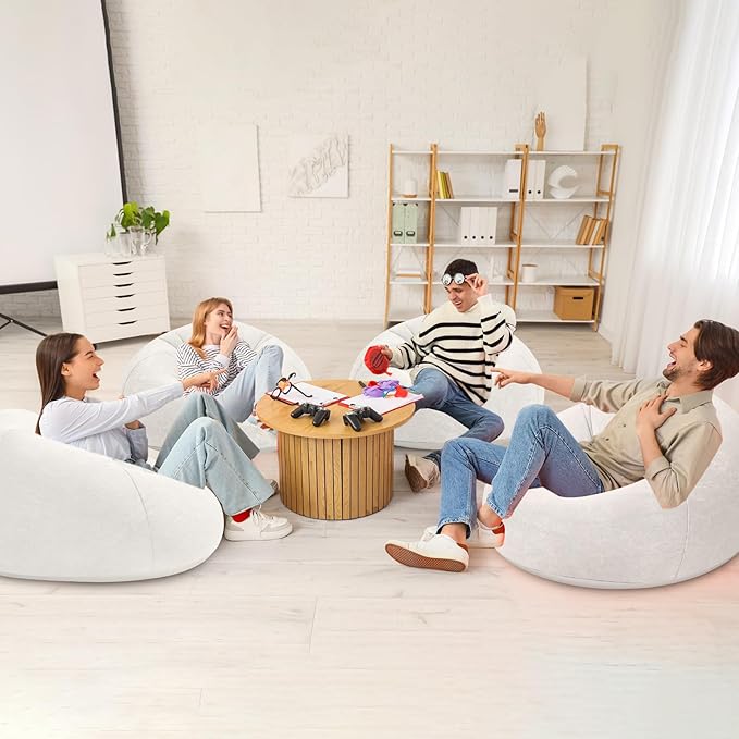 Realspring Inflatable Bean Bag Chairs Outdoor Blow up Camping Chairs Inflatable Lazy Sofa Folding Portable Bean Bag Loungers Couch for Movie Night(Beige,2 Pcs)