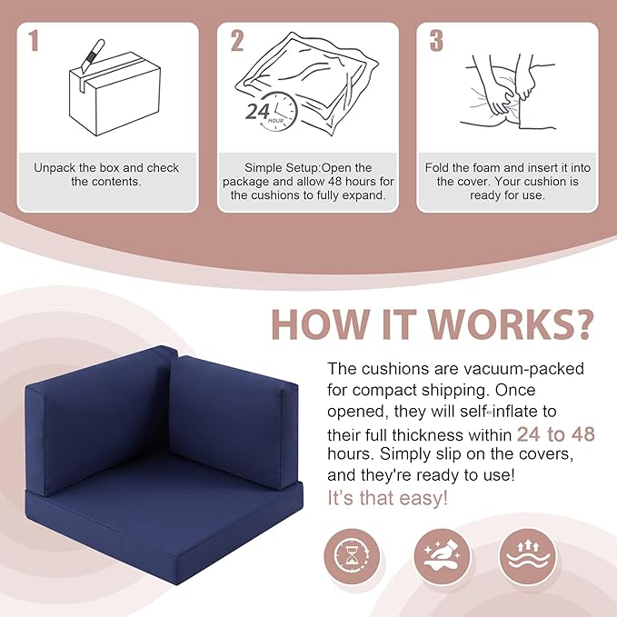 9-Piece Patio Furniture Cushions Set, Replacement Outdoor Cushions for 4-Seat Patio Sectional, Waterproof & Fade Resistant Deep Seat Cushion for Outdoor Sofa, Navy Blue