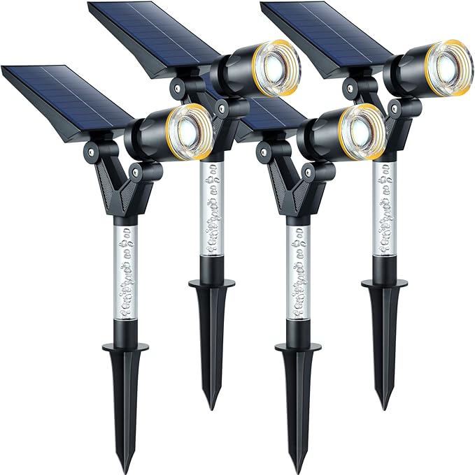 DenicMic Solar Spot Lights Outdoor Waterproof 6000K Cold White Lens LED Adjustable Angle Solar Lights Outdoor for Yard Garden Patio Wall Landscape Lighting Outside 4 Pack