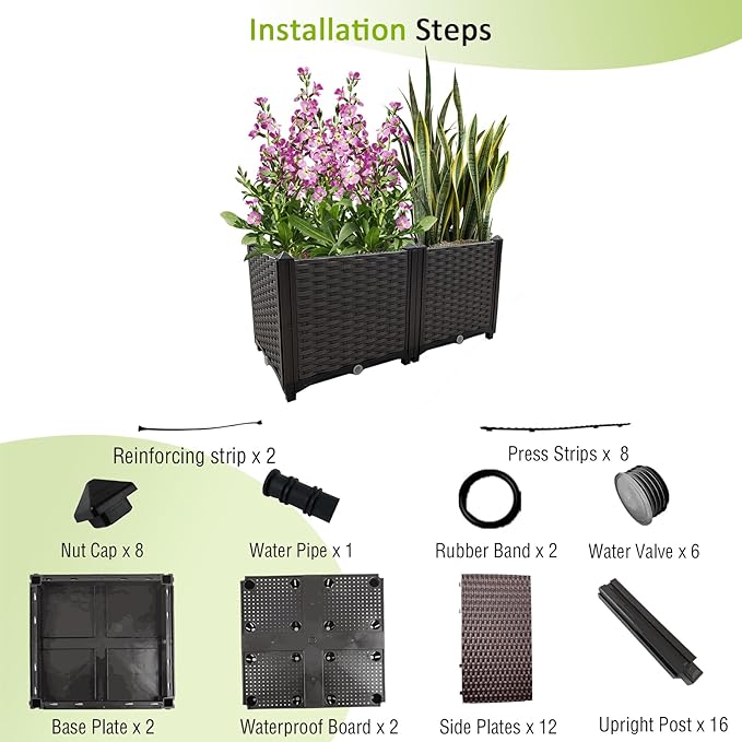 Raised Garden Bed Large Planters for Outdoor Plants Rectangular Elevated Planter Boxes Patio Balcony Deck for Planting Flowers, Vegetables, Tomatoes, and Herbs