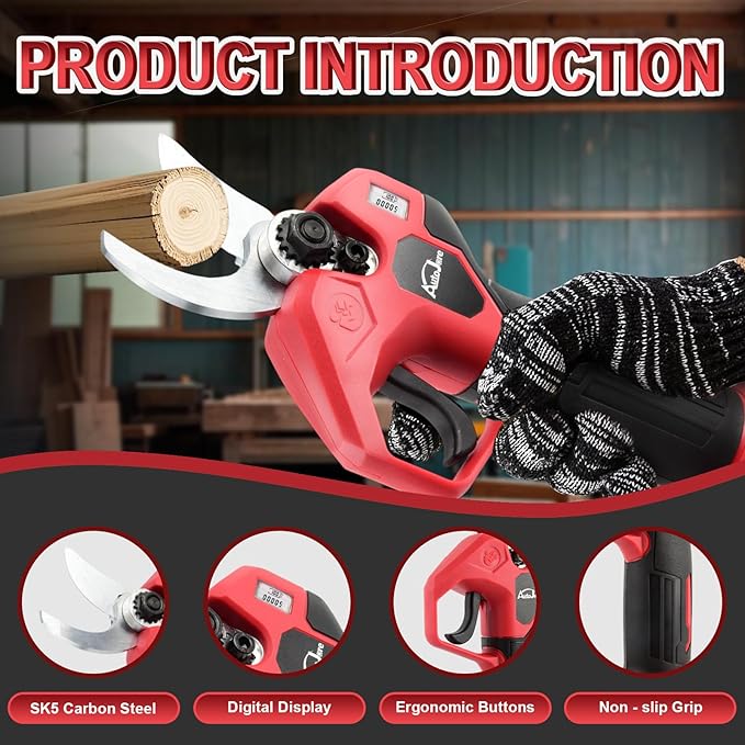 Electric Pruning Shears 0.8-1.2 Inch Brushless Cordless Shears Compatible with Milwaukee 18V Battery (NO Battery) with LCD Display SK5 Steel Blades for Gardening