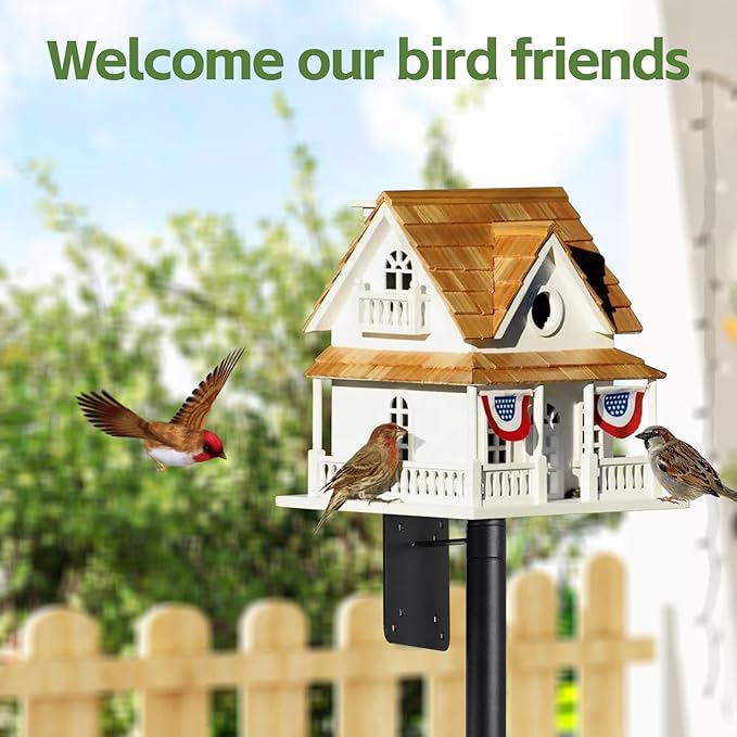 Bird House Pole,75" Outdoor Bird Feeder Pole Kit Stand with 5-Pronged Base, Adjustable Height & Universal Mount for Easy Setup, 2 Installation Methods, Matte Black Finish (Without Bird House)