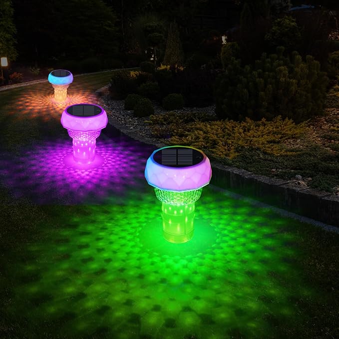 Solar Pool Chlorine Floater, Floating Colorful Induction Lights Chlorine Dispenser for 4x3'' Tablets, Adjustable Release & Easy Opening Holder for Indoor & Outdoor Swimming Pool Hot Tub and Spa