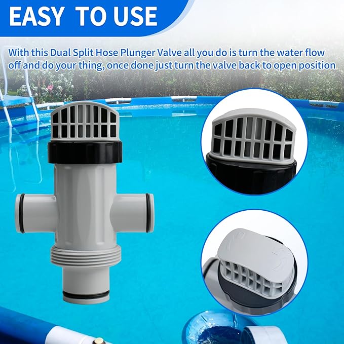 11872 Dual Split Hose Plunger Valve Compatible with Intex Replacement Pool Part Accessory Attachment for Above Ground Pool and Pool Pump Maintenance