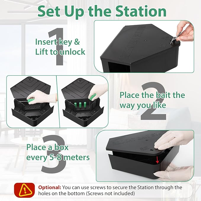 Anblak 4 Pack Rat Station Box with Keys, Rodent Station Keeps Rats Away, Keeps Children and Pets Safe, Key Unlocking, Reusable & Long-Lasting, Indoor & Outdoor