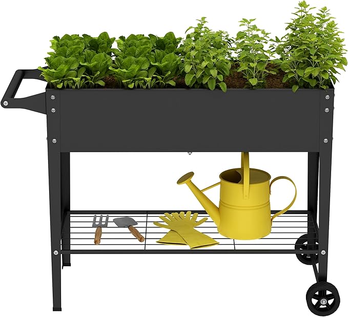 Elevate 2Pcs 32" Tall Raised Garden Bed with Wheel,Planter Box for Backyard,Outdoor Garden, Patio, Balcony, 400lb Capacity,Black