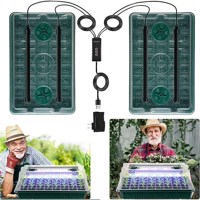 Seed Starter Tray with Grow Light, 2 Packs 80 Cells Seed Starting Kit Seedling Starter Trays with Grow Lights, Plant Germination Trays with Humidity Dome Plant Starter Kit