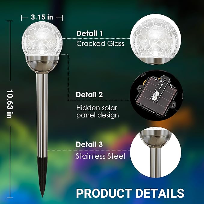 SOLPEX Solar Garden Lights Outdoor, 6 Pack Multi-Color Changing&White 2 Modes Solar Powered Glass Ball Garden Lights, Waterproof for Patio Decoration