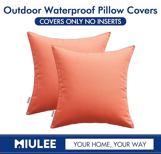 MIULEE Pack of 2 Decorative Outdoor Waterproof Pillow Covers Square Garden Cushion Sham Throw Pillowcase Summer Shell for Patio Tent Couch 20x20 Inch Coral Red
