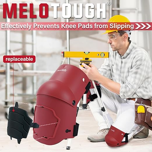MELOTOUGH Knee Pads for Work,Construction,Flooring,Gardening-Comfortable and Flexible(Red)