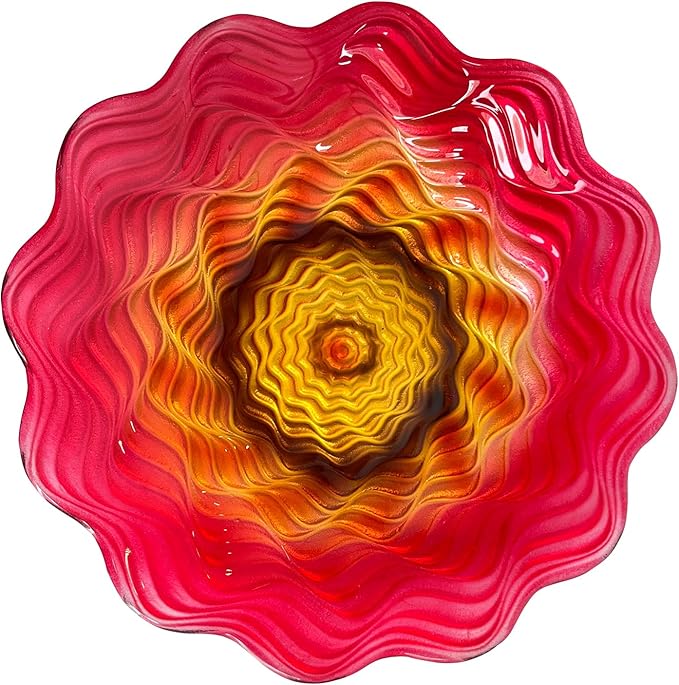 HONGLAND Bird Bath for Outside,15" Diameter Large Glass Birdbaths for Outdoors,Detachable Bird Baths Bowl with Metal Stand for Garden Patio Lawn Decor,19" Height - Red