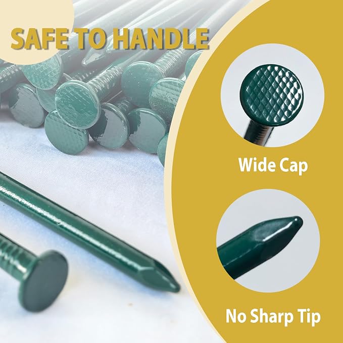 10 in Green Landscape Spikes & Metal Stakes 100 Pack- Heavy Duty Powder Coated Anchoring Nails for Landscape Edging, Timber, Tent, Border (10in 100pcs-b)