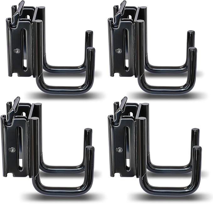 4-Pack 2"x2" Heavy-Duty E-Track Double Fitting J Hooks with Extra Rubberized Dip-Coating - Stable Organizers for Trailers, Trucks & Garden Tools