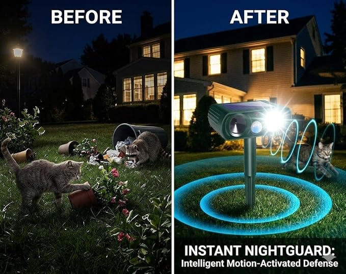 2026 Upgraded Sonic Fortress Pro Deer Repellent Device,2Pack Solar Ultrasonic Animal Repellent with Motion Sensor&Flash Light-IP65 Waterproof Rabbit Fortress Pro,Cat Repellent for Yard