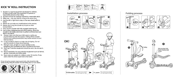 Kicknroll 3-Wheel Scooter for Kids Ages 3-12 with Light-Up Wheels, Folding Design, Adjustable Height, Extra Wide Deck (110 lbs Max)