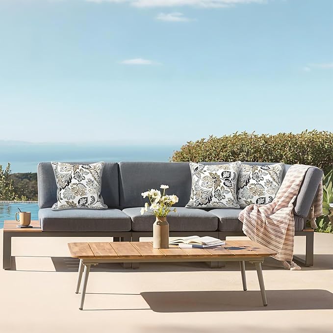LVTXIII Set of 2 Patio Throw Pillows Waterproof 16"x16" Fade Resistant Outdoor Throw Pillows with Inserts, Fluffy Decorative Garden Toss Pillow Cushions for Home Patio Coach Sofa Use, Dailey Tan