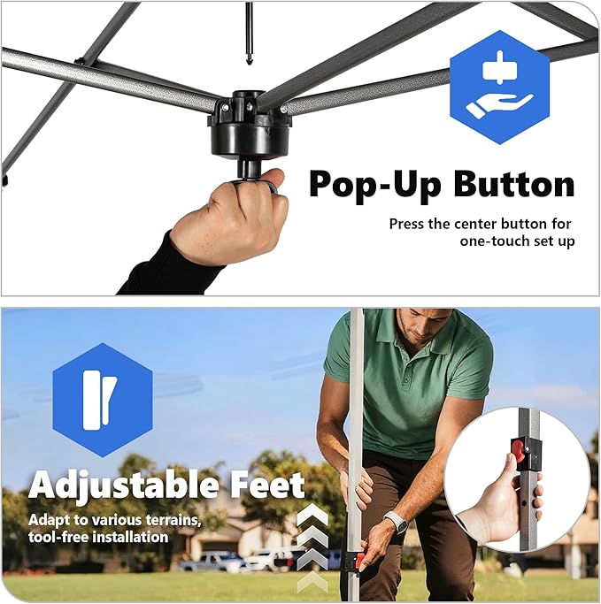 OLIXIS 10x10ft 1-Person Pop Up Canopy Tent, Heavy Duty One Push Setup Portable Outdoor Shelter for Beach Events Camping with Rolling Carry Bag, Navy Blue