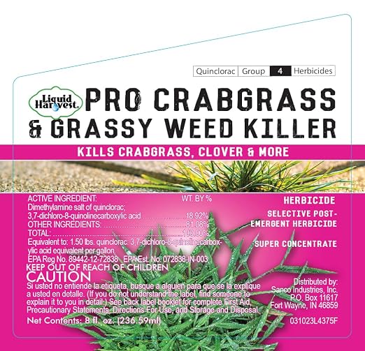 Pro Crabgrass & Grassy Weed Killer - 18.92% Quinclorac (Compare to Drive XLR8) – Concentrated Professional Crabgrass Herbicide – Quick Drying with Residual Control - 8 Ounces