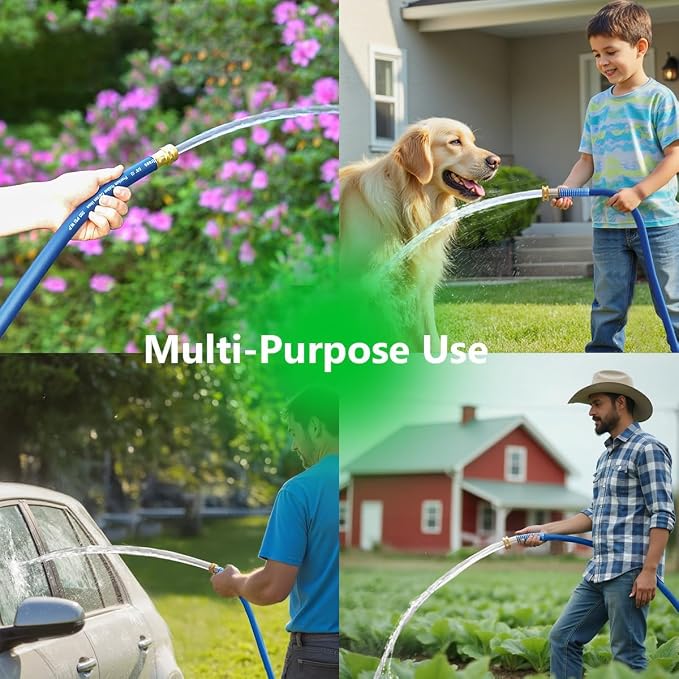 Guitrees 75FT 5/8 Heavy Duty Rubber Garden Hose - 200psi Working, 1000psi Burst - Hot/Cold Water - Five-Layered Braiding for Durability - Versatile for Gardening, Agriculture, Construction(Blue)