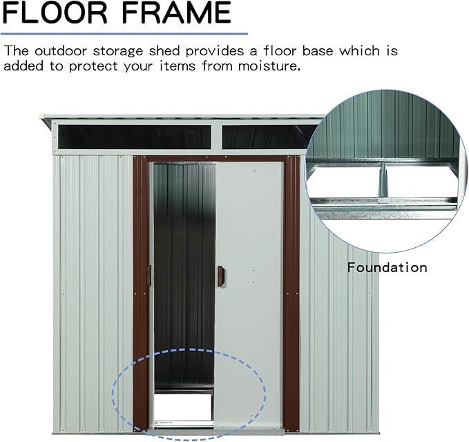 6x5 FT Outdoor Metal Storage Shed with Sliding Doors and Padlock,Weatherproof Garden Sheds W/Transparent Plate,Punched Vents,Utility Tool House for Lawn Backyard,White