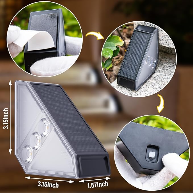 ROSHWEY Solar Step Lights for Outside Waterproof, 8 Pack Outdoor Deck Steps Lights, Triangle Solar Stair Light for Outside, Front Porch, Dock, Backyard, Path, Walkway, Patio Decor, Cool White