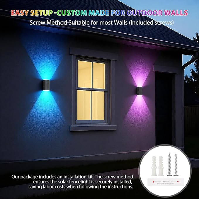Solar Lights Outdoor,8 Lighting Modes Dusk to Dawn Lighting Wall Sconce IP67 Waterproof Up and Down Solar Wall Light Front Door Light for House, Garage, Porch,Doorway,Fence,Festival Decor (6 PACK)