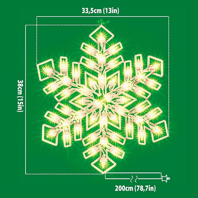 Christmas Window Silhouette Lights, Lighted Snowfalke Double Sided Decorations with 50 Count Incandescent Mini Light for Holiday Indoor Wall Door Glass Decor
