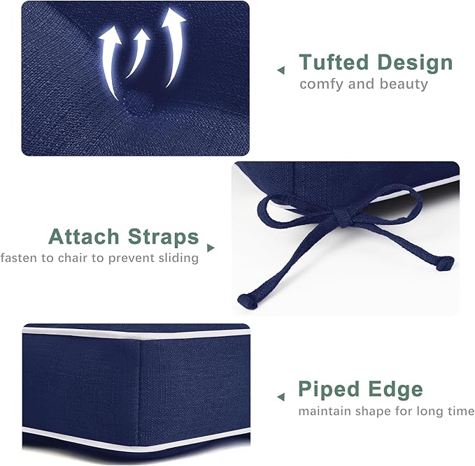 Favoyard Patio Chair Cushions 19 × 19 Inch Water Resistant & 3-Year Color Fastness Outdoor Chairs Cushion for Seat Dining Rocking Wicker Chair Cushion with Tie Straps Tufted Square Pads, Blue, 2 Pack
