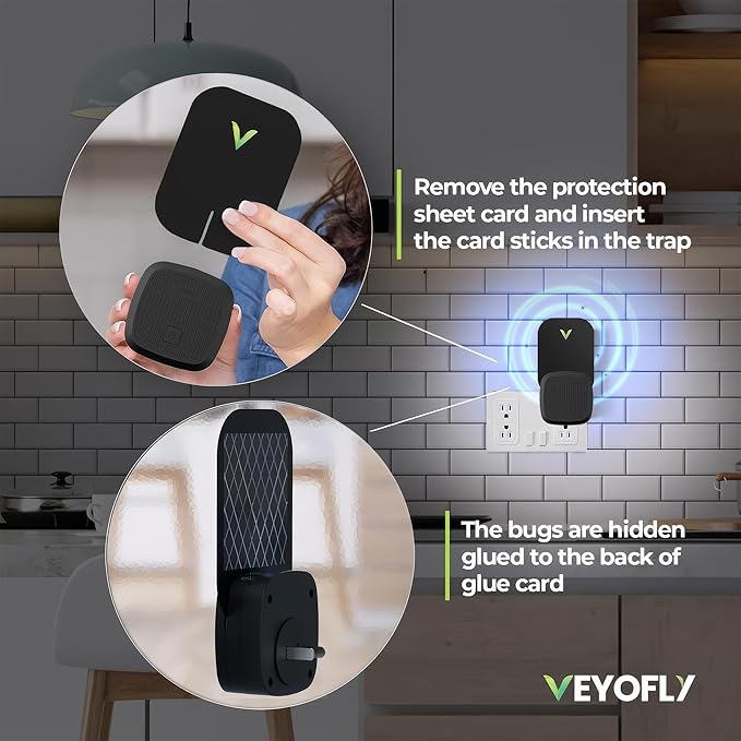 VEYOFLY Fly Trap Indoor Refill, Fruit Fly Traps, Gnat Traps for House,Fly Catcher, Fly Trap,Plug in Catch for Fruit Flies,Moths,Gnats, Mosquito Trap (Pack of 10 Refills-Black)
