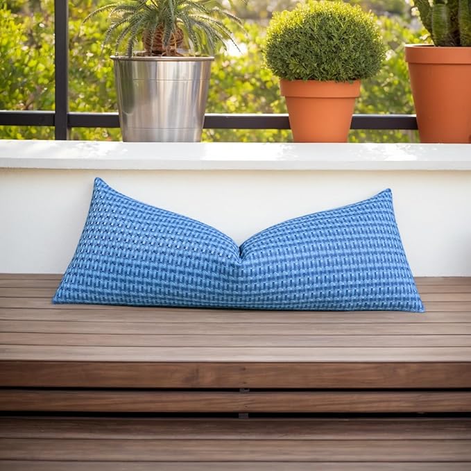 Kevin Textile Outdoor Waterproof Throw Pillow Covers 14x36 Inch Pack of 1 Boho Farmhouse Decorative Long Lumbar Cushion Covers for Garden Patio Tent Balcony Bench Couch Sofa, Blue