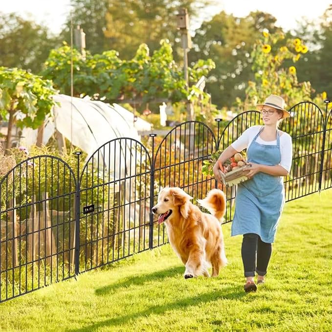 Garden Fencing Animal Barrier 24 Panels, 32 in(H) x 54 Ft(L) No Dig Fences for Dogs, Black Rustproof Metal Wire Garden Fence with Gate, Temporary Dog Fence for Patio Outdoor Yard