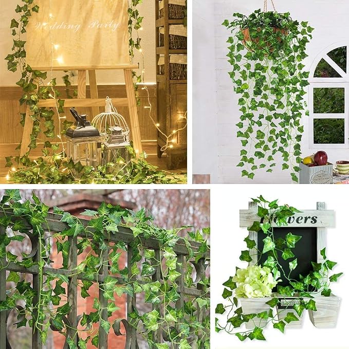 CQURE 12 Pack 84Ft Artificial Ivy Garland, Fake Vines UV Resistant Greenery Leaves Fake Plants Hanging Aesthetic Vines for Home Bedroom Party Garden Wall Room Decor