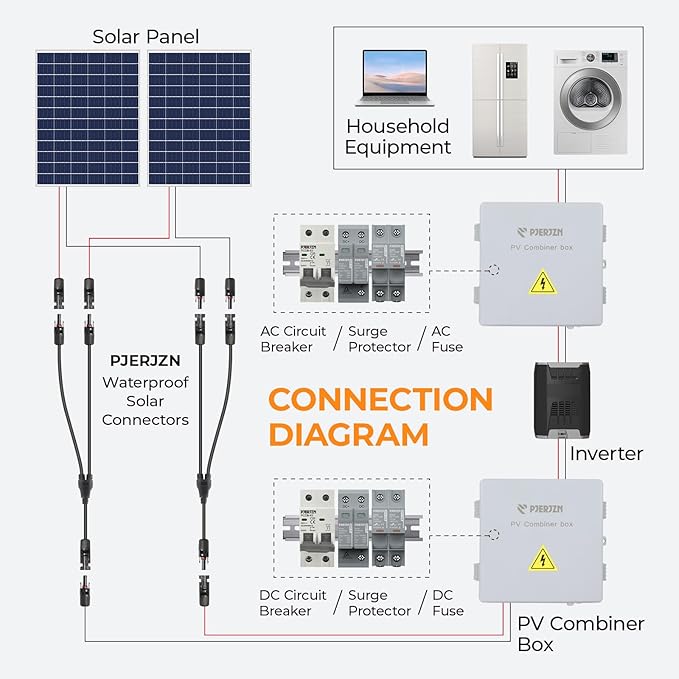 Solar Panel Connector 2 to 1 Solar Y Branch 2 Way 30A 1000V Solar Panel Splitter Y-Branch Cable Solar Panel Parallel Connectors Parallel Adapter for Solar Panel (1 Pairs)