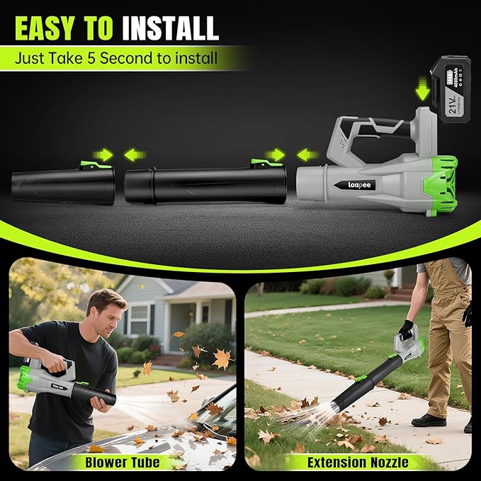 Leaf Blower Cordless,Electric Leaf Blower with 2 4.0Ah Battery Powered and Fast Charger, Cordless Blowers for Lawn Care and Car Dust Snow Blower,6 Speed Control,Grey