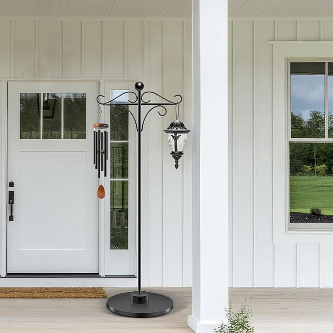 Adjustable Double Shepherd's Hook, 34-63 Inch Black Iron Stand for Indoor/Outdoor Use – Ideal for Hummingbird Feeders, Hanging Plants, Lanterns, Wind Chime